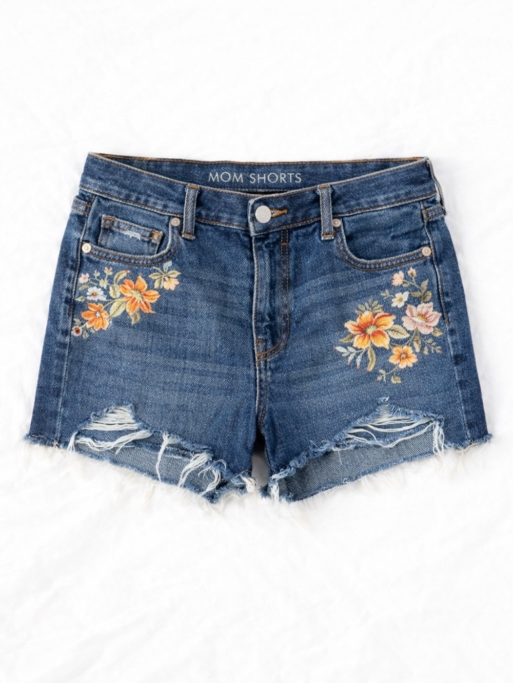 American Eagle Floral Embroidered Denim Cutoff Shorts Size 10 Distressed